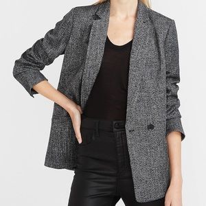 Express Textured Double Breasted Blazer Black White Women’s